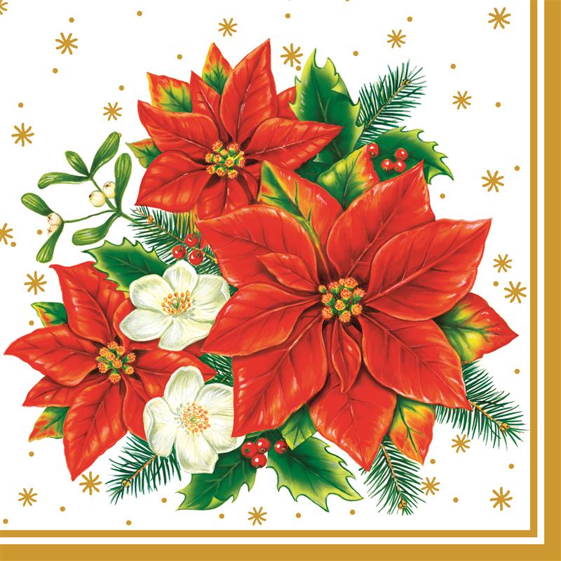 PAPER NAPKINS WHT POINSETTIA