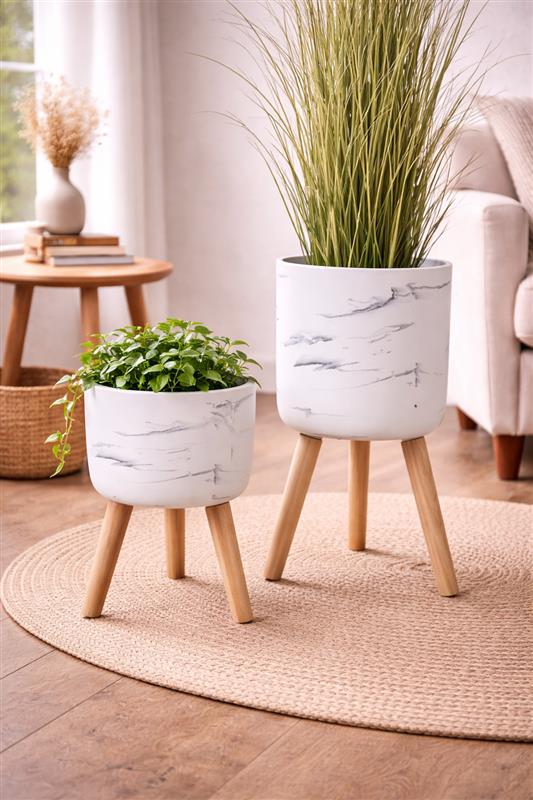 S/2 Tripod Planters Marble