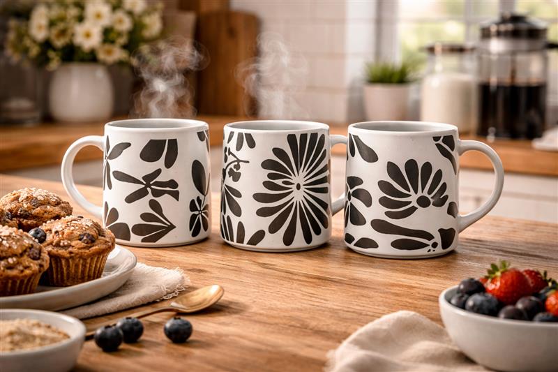 3 Asst Embossed Mugs