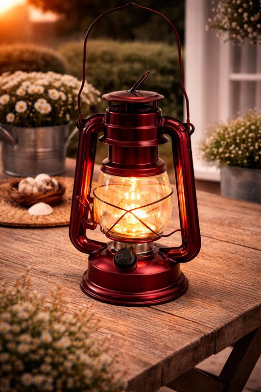 LANTERN METALLIC RED LED SML