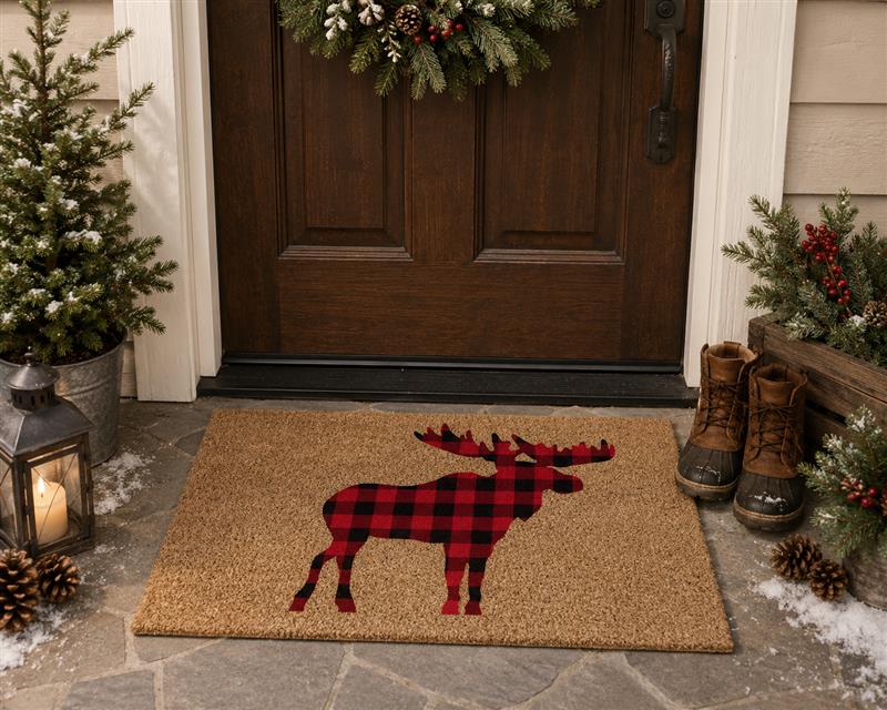 Plaid Moose DoorMat