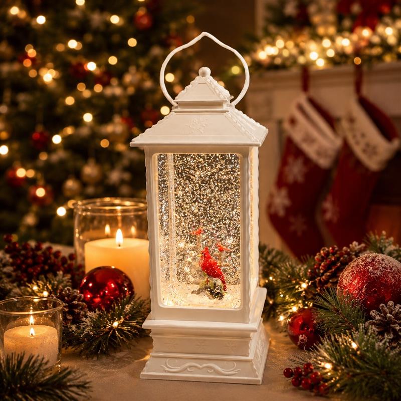 LED Cardinal Lantern Snowglobe
