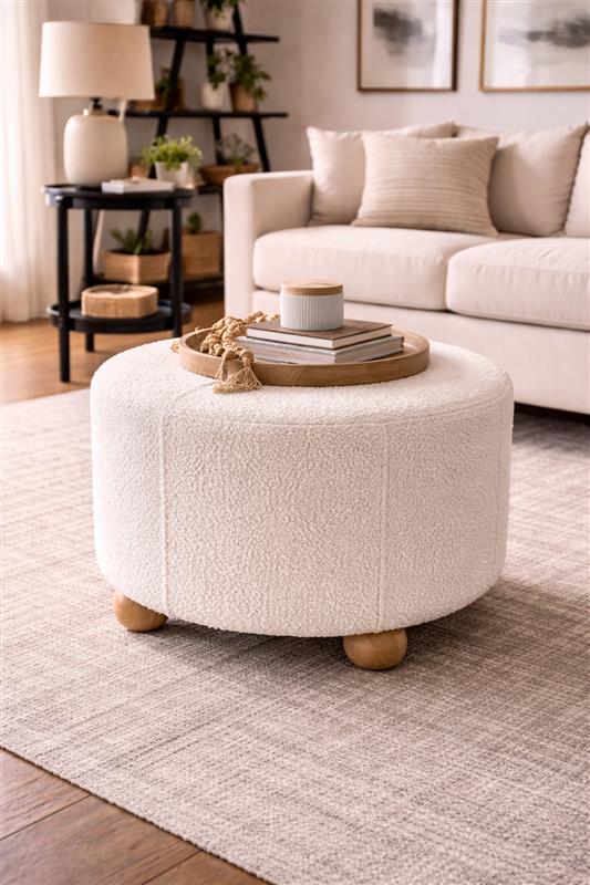 Round Storage Ottoman Wht
