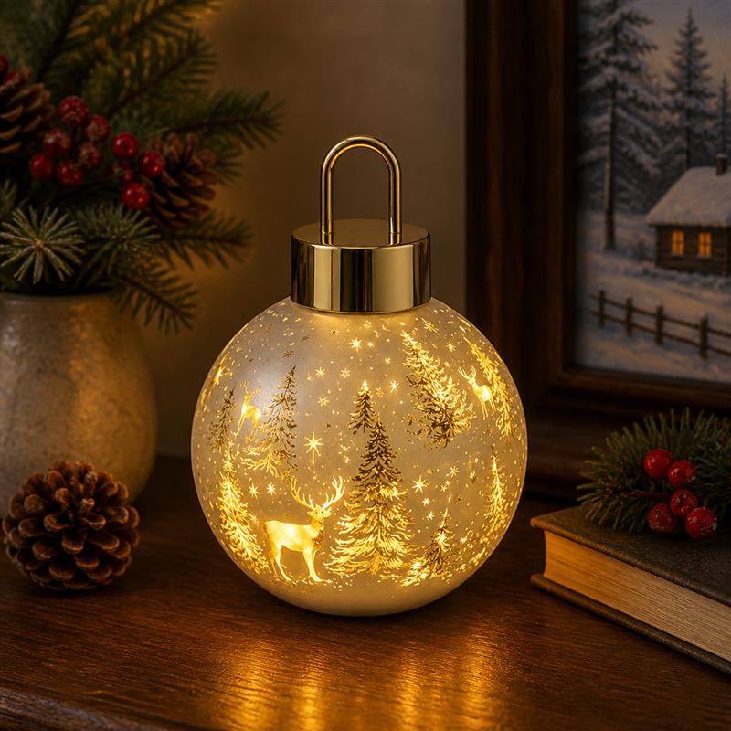 LED Glass Ornament Gold Sml