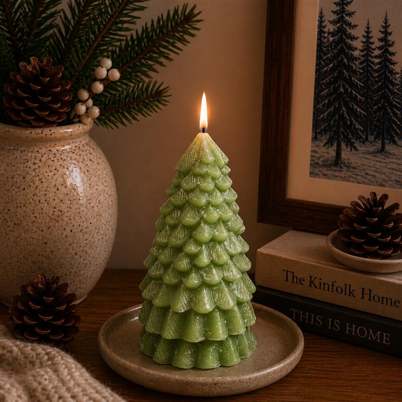 TREE CANDLE L GRN 8.75 INCH