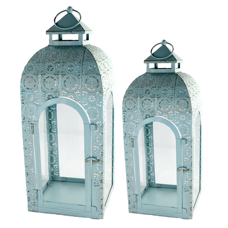 Set of 2 BLUE Moroccan Lantern