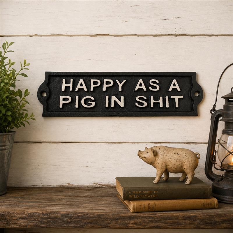 Cast Iron Happy As A Pig Sign