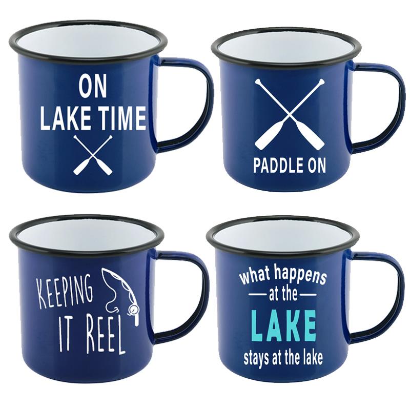 4 Asst. Enamel XLG Lake Mugs