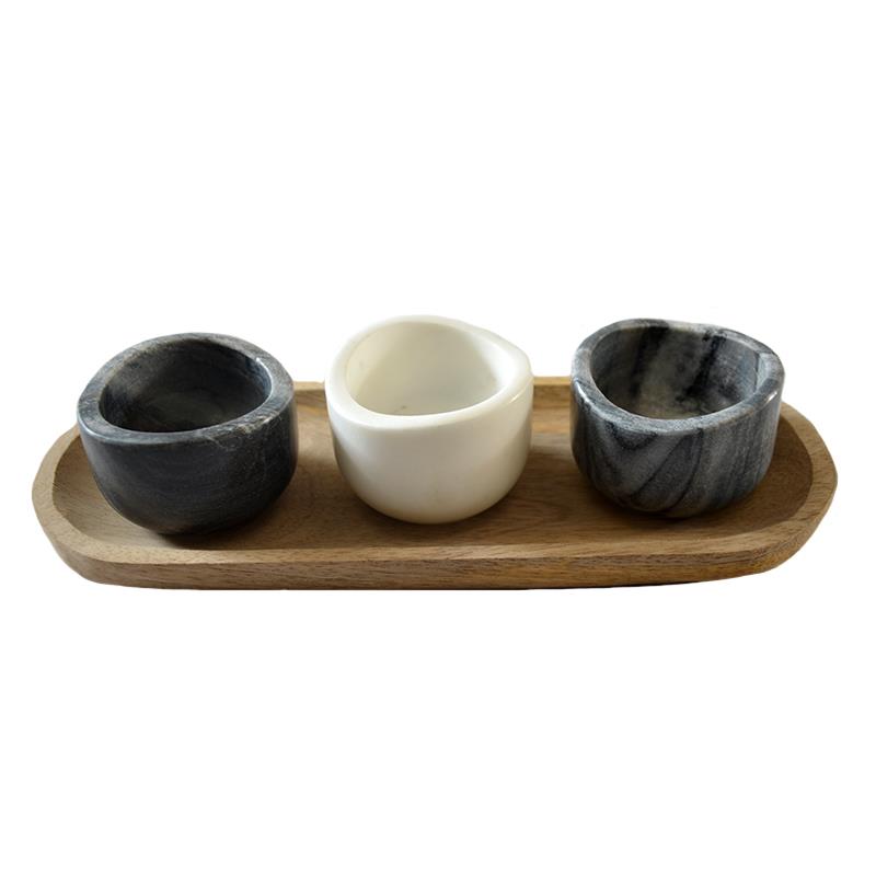 Marble & Wood Condiment Set