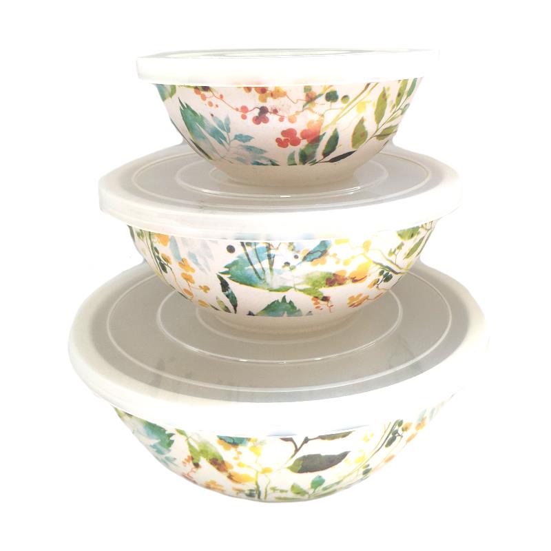 Set of 3 Bamboo Bowls w Lids