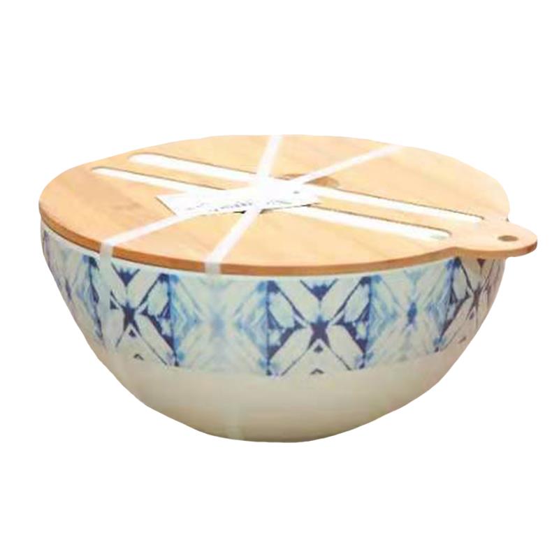Bamboo Salad Bowl w Cover Blue