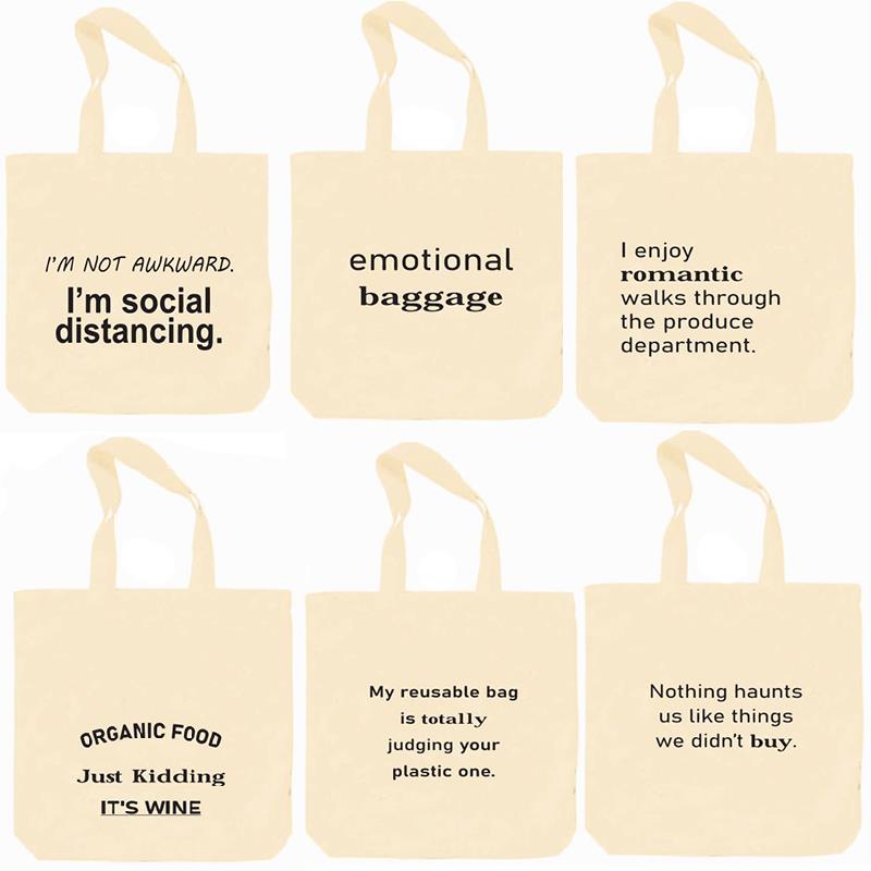 6 Humour Cotton Shopping Bags