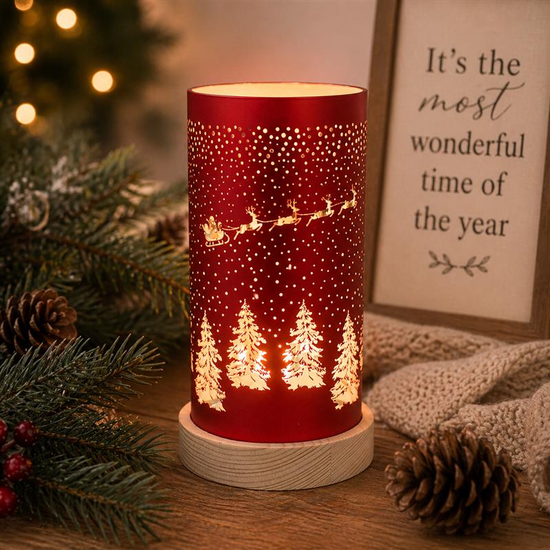 Red LED Santa Sleigh Lantern