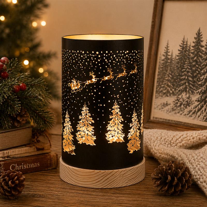 Black/Gold LED Sleigh Lantern