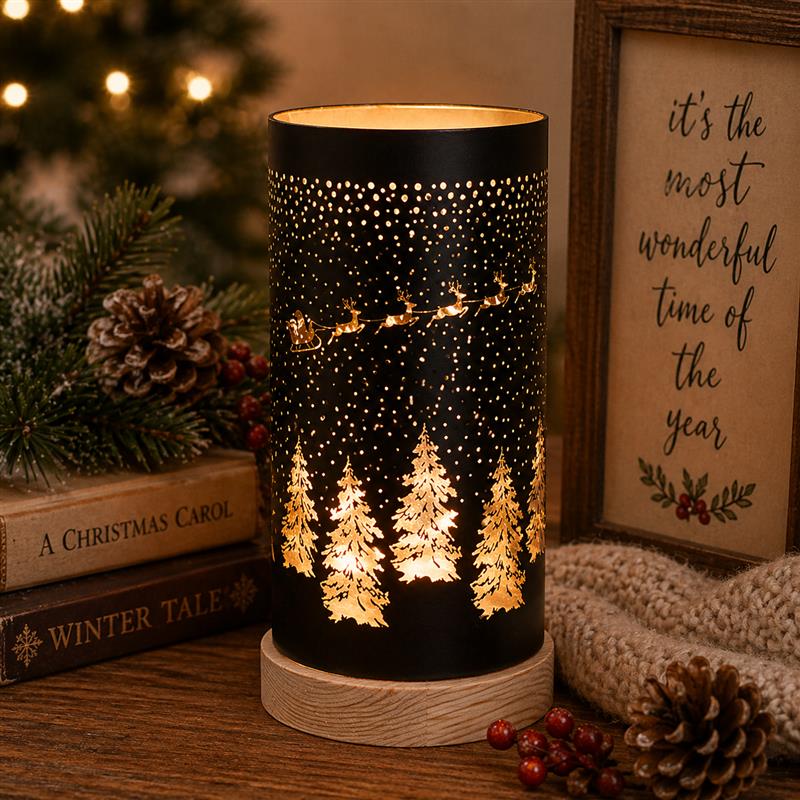 Black/Gold LED Sleigh Lantern