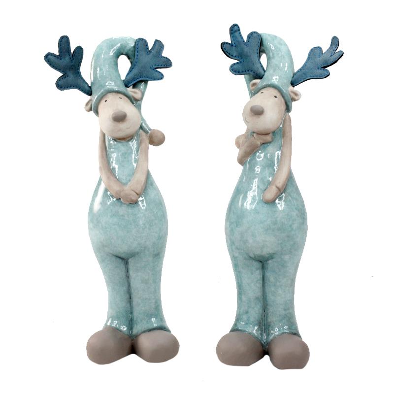2 Asst. Blue Ceramic Reindeer