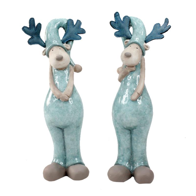2 Asst. Blue Ceramic Reindeer
