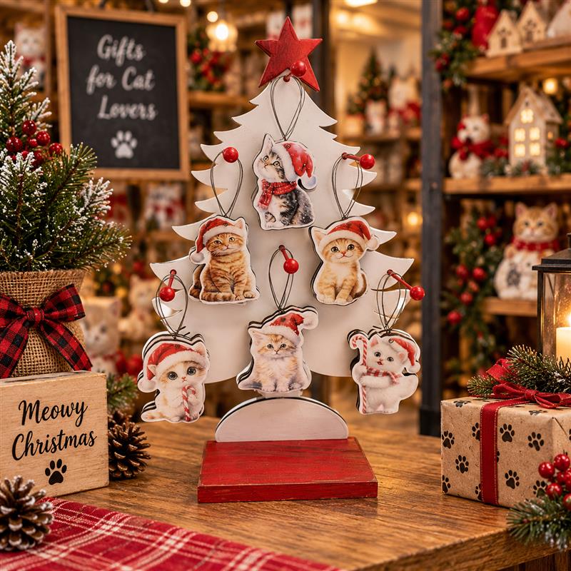 Cat Ornaments w Display