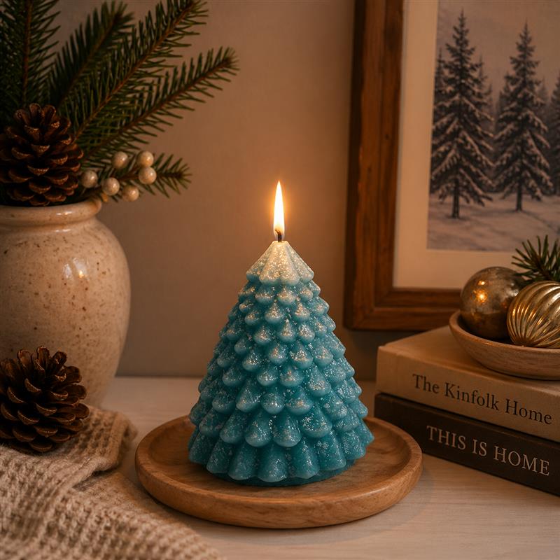 TREE CANDLE TEAL 5.5 INCH