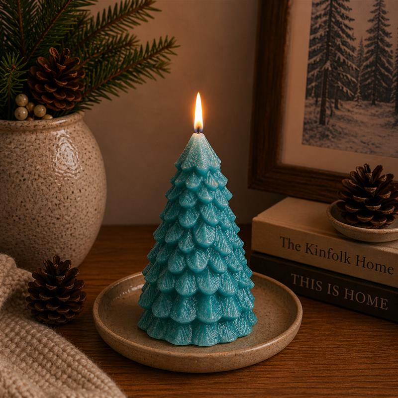 TREE CANDLE TEAL 7.5 INCH