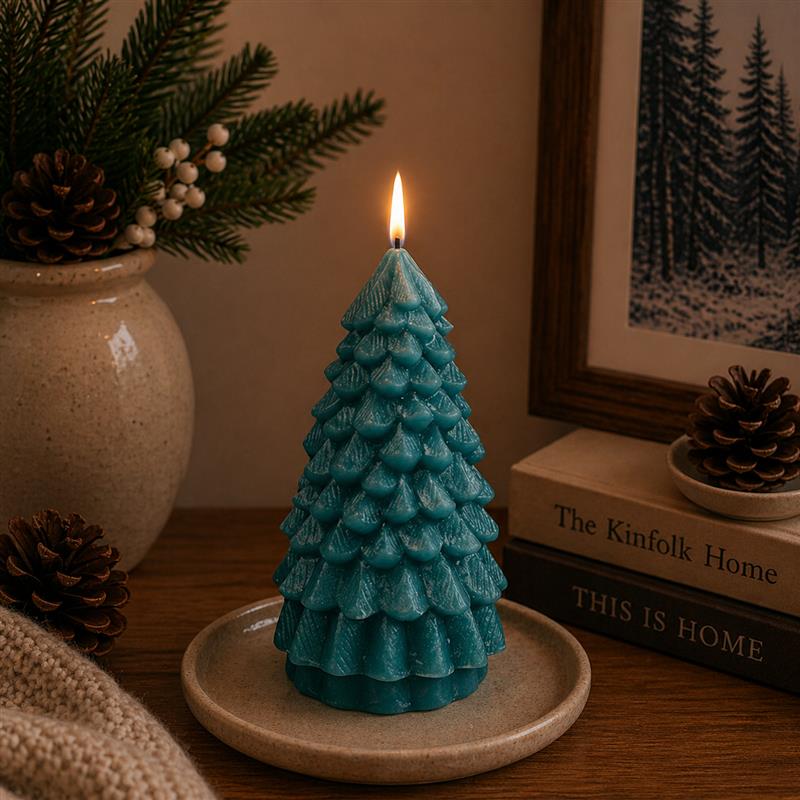 TREE CANDLE TEAL 8.75 INCH