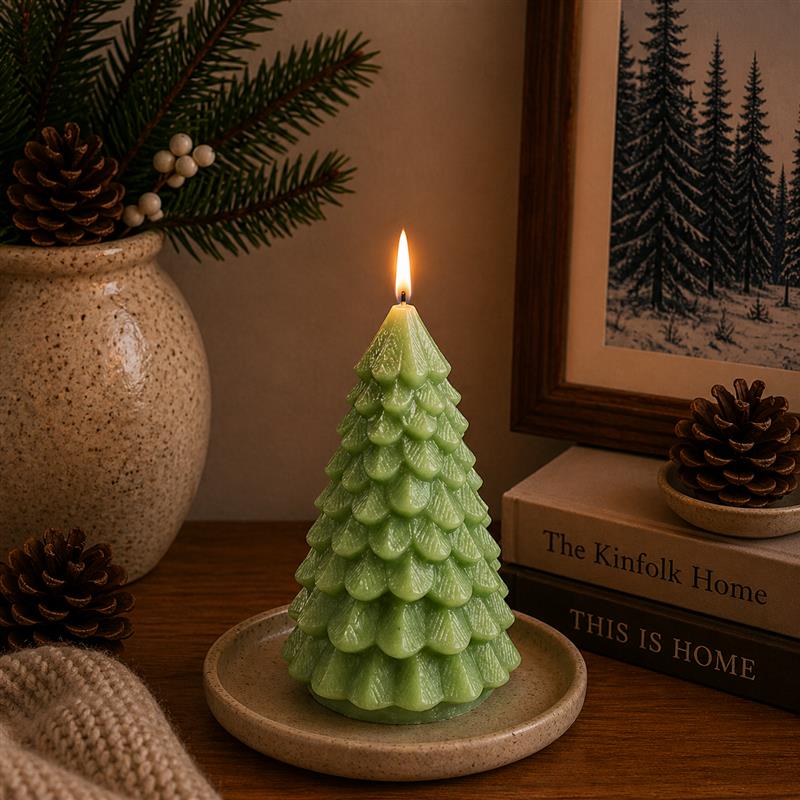TREE CANDLE L GRN 7.5 INCH