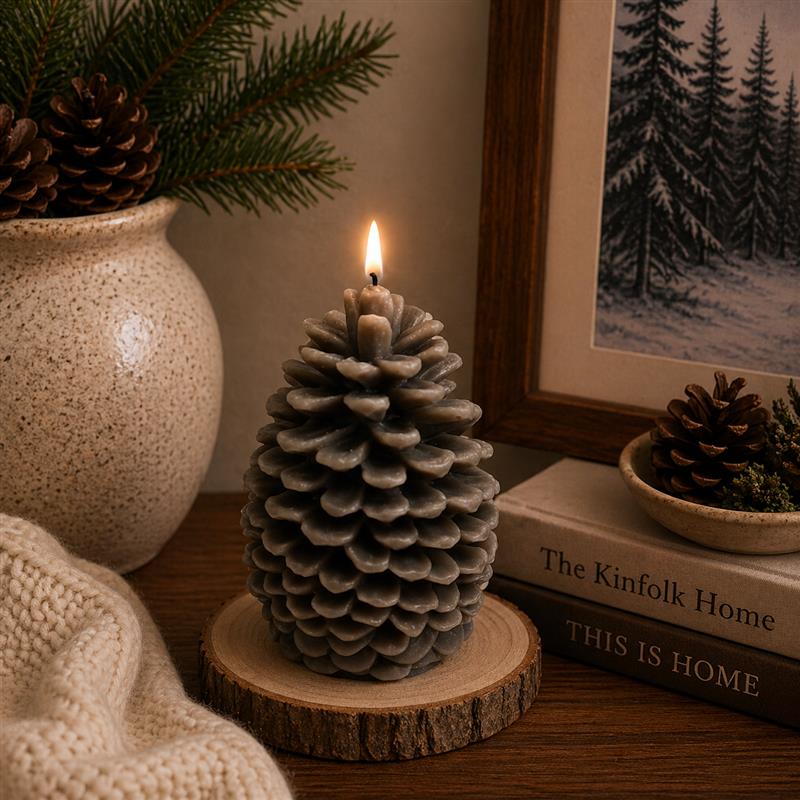 PINE CONE CANDLE BRWN 6 INCH