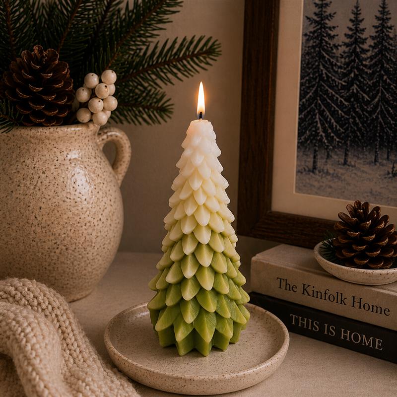 TREE CANDLE L GRN 7.5 INCH